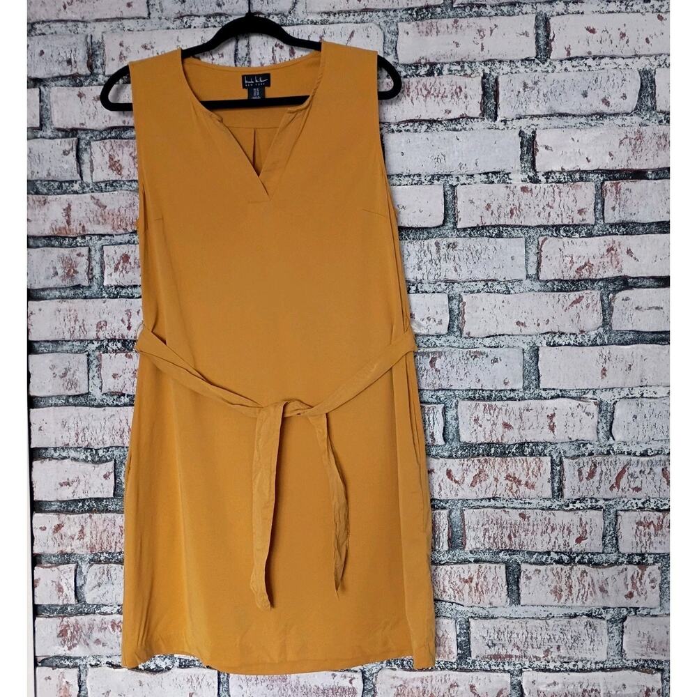 Yellow Sleeveless Sheath Dress V-Neck Midi Women Size 10 Minimalist Country Chic